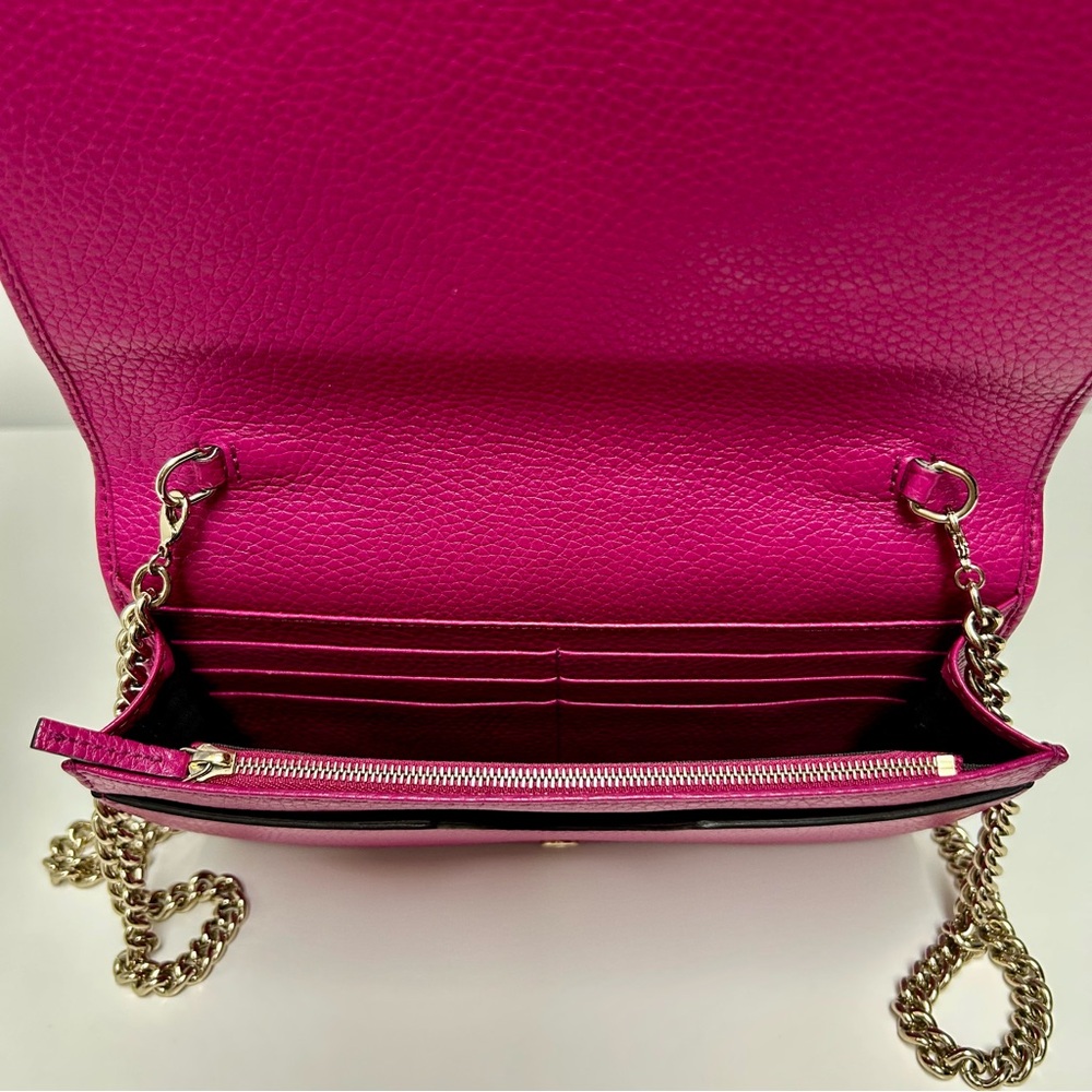 GUCCI Mini Soho Pebbled Leather Wallet On Chain Crossbody Bag Magenta Hot Pink - Picture 5 of 16